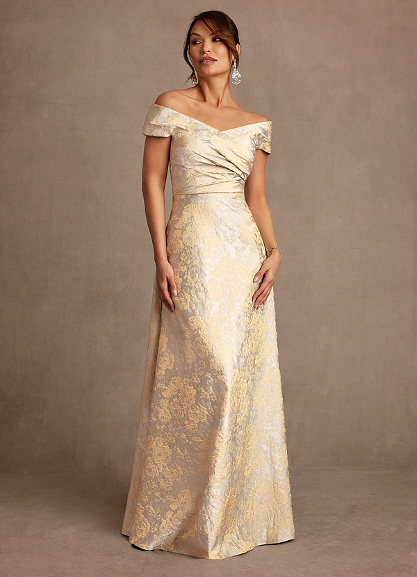 Azazie Beatrix Vestidos de Madre de la Novia Vestido de Champán Añejo de Jacquard Floral de Corte en A con Vestidos sin tirantes image1