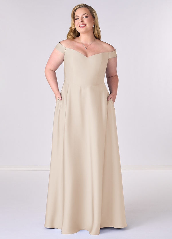 Barbie ♥ Azazie Bridesmaid Dresses White Alabaster A-Line Off the Shoulder Stretch Satin Convertible Dress image1