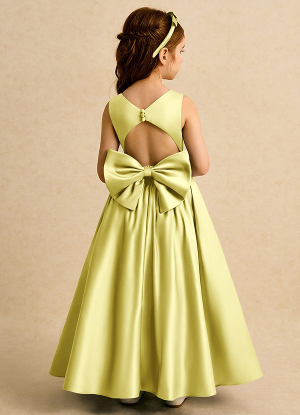 Azazie Nellia Robes de Fillette d'Honneur Robe Trapèze en Mat Satiné Arc Sorbet Citron image1