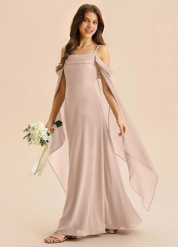 Azazie Moana Junior A-Linie Plissee Chiffon Kleid Englisches Rosa image1