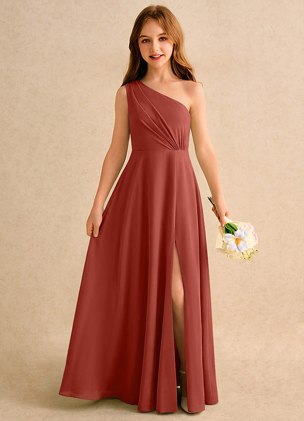 Azazie Puddles Girls Formal Klänningar för brudeflicka Klä A-Line i Chiffong Ena axeln image1