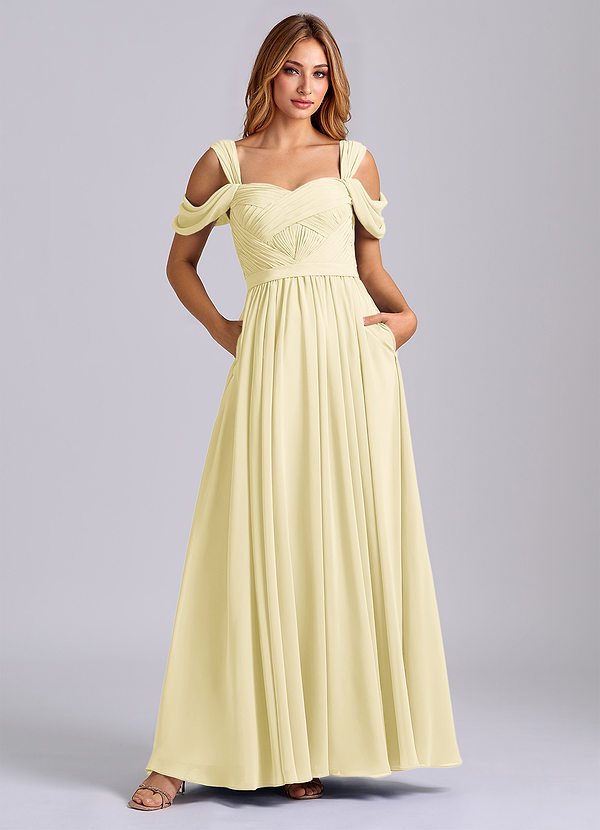 Azazie Koa Brudtärneklänningar Klä av A-Linje i Chiffong Av axeln Citronsorbet image1