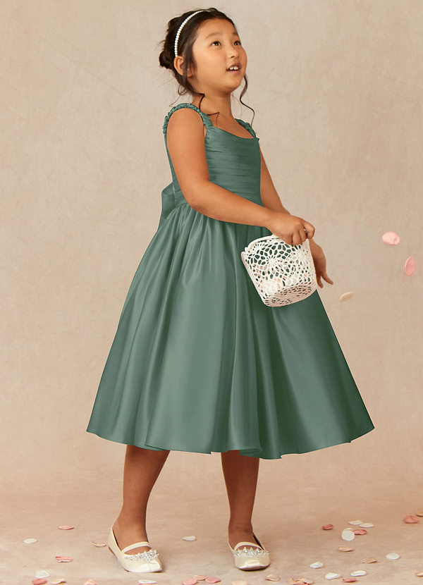 Azazie Cutie Pie Flower Girl Dresses A-Line Pleated Matte Satin Dress image1