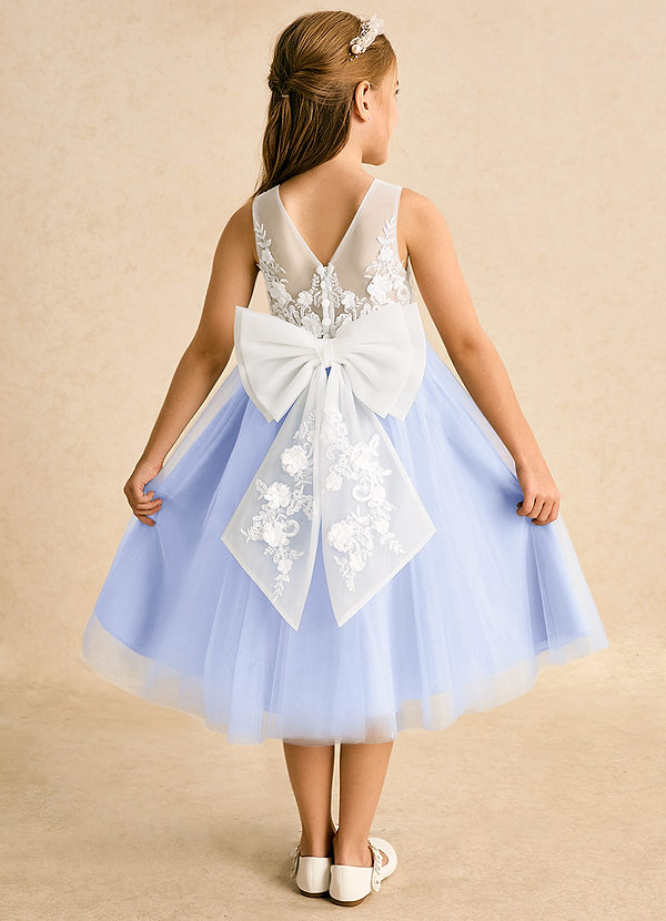 Azazie Lina Flower Girl Dresses Ivory Lavender Ball-Gown Lace Dress image1