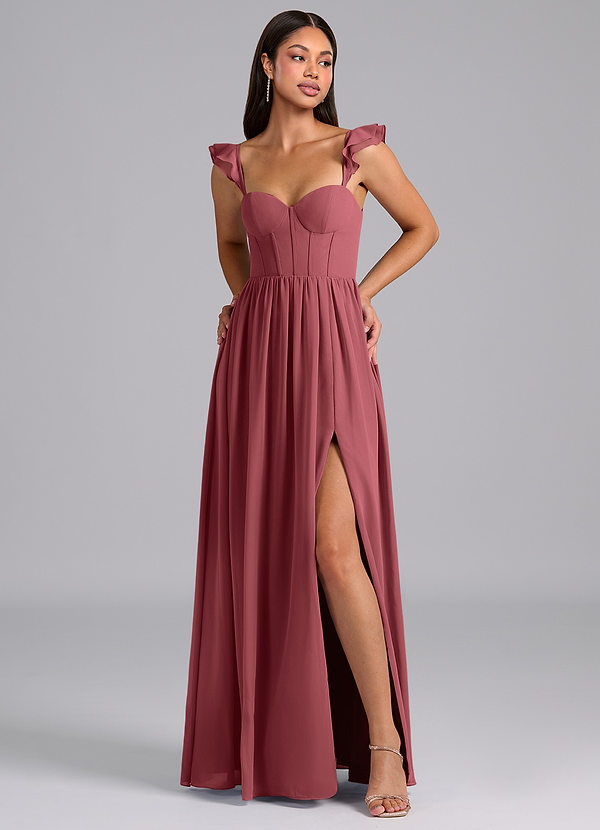 Azazie Denisse Suknie dla druhen Linia A Marszczony Szyfon Do ziemi Sukienka image1