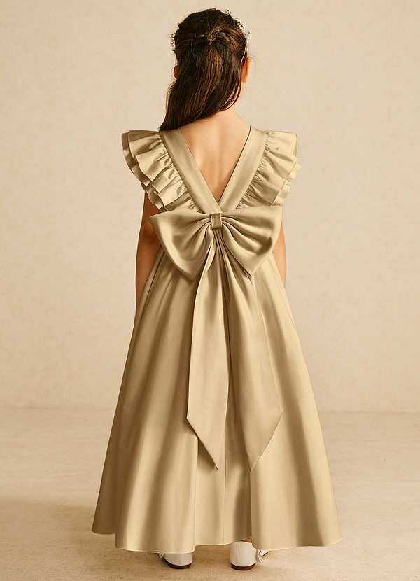 Azazie Piglette Flower Girl Dresses Gold A-Line Bow Matte Satin Dress image1