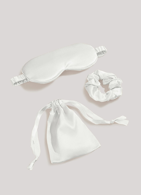 front Wit Set bestaande uit een satijnen haarelastiekje en een oogmasker.