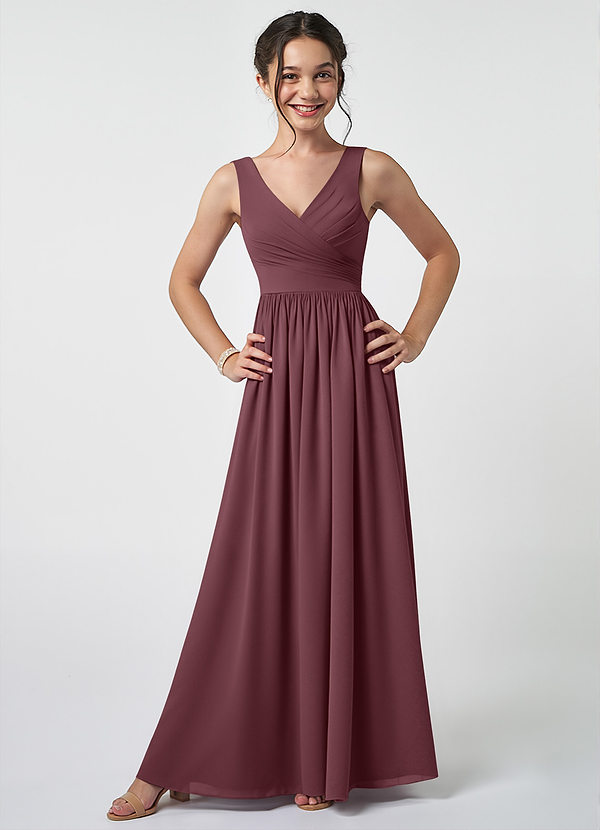 Azazie Keyla Junior A-Linie Plissee Chiffon Kleid Sangria image1