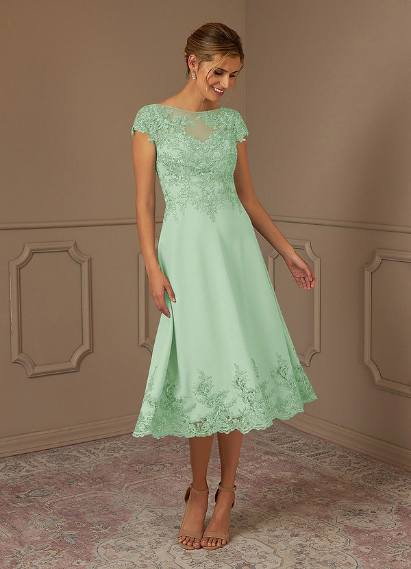 Azazie Terrano Mother of the Brides Dresses Dusty Sage A-Line Scoop Lace Dress image1