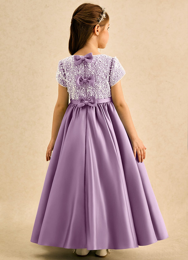 Azazie Cashew Flower Girl Dresses Wisteria Ball-Gown with Sleeves Matte Satin Dress image1