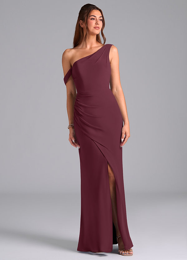 Azazie Madelyn Bridesmaid Dresses Cabernet Mermaid One Shoulder Chiffon Convertible Dress image1
