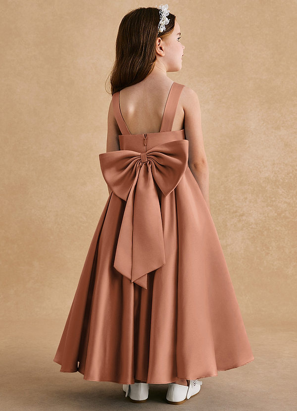 Azazie Honey Bear Blumenkinder Kleider A-Linie Plissee Matte Satin Kleid Bronzer image1