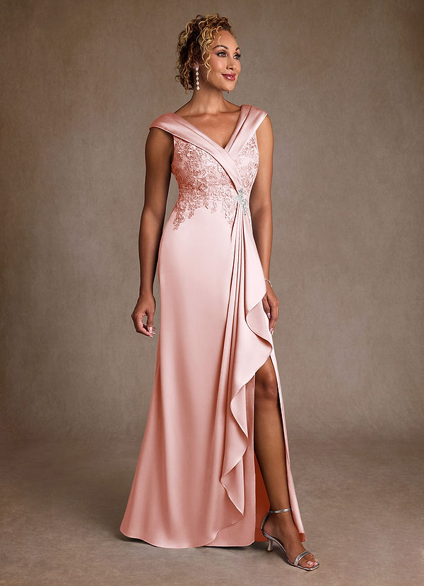Azazie Santa Monica Brautmutterkleider A-Linie Spitze Kleid Zartrosa image1