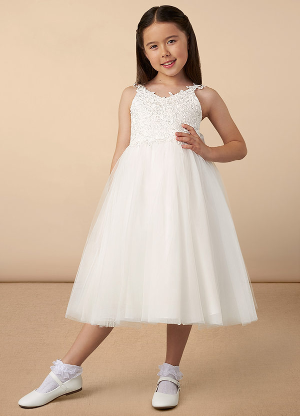 Azazie Ellison Flower Girl Dresses Diamond White Ball-Gown Lace Tulle Dress image1