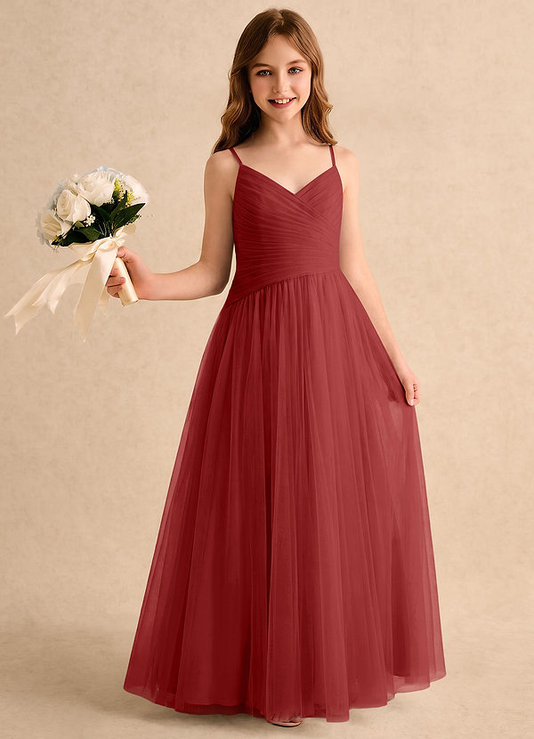 Azazie Poppy Girls Formal Sukienki dla Dziewczynki Sypiącej Kwiaty Litera A Plisowana Tiul Do podłogi Sukienka image1