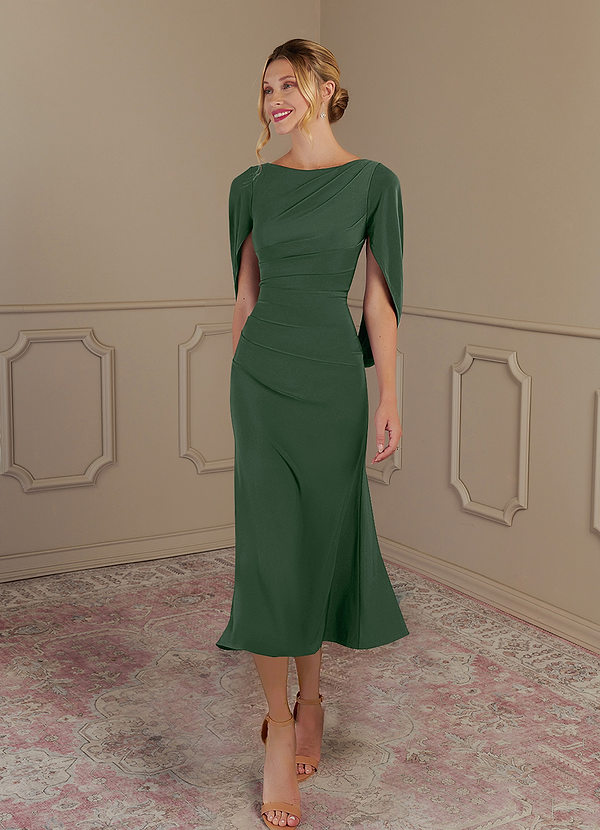 Azazie Bellona Mother of the Bride Dresses Eucalyptus Sheath Boatneck Luxe Knit Dress image1