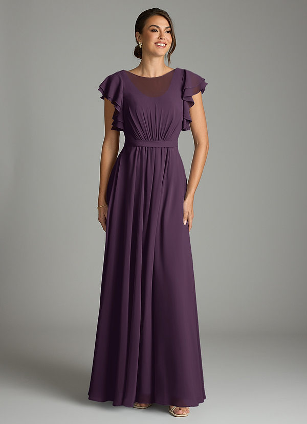 Azazie Daphne Modest Bridesmaid Dresses A-Line Ruffled Chiffon Floor-Length Dress image1