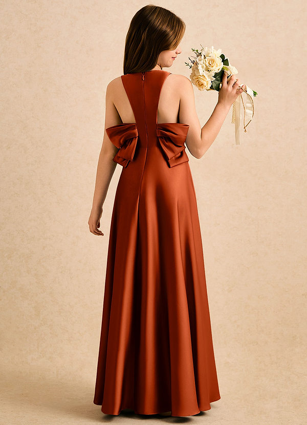 Azazie Nisha Girls Formal Sukienki dla dziewczynek sypiących kwiaty Linia A Pofałdowany Satyna elastyczna Długość podłogi Sukienka image1