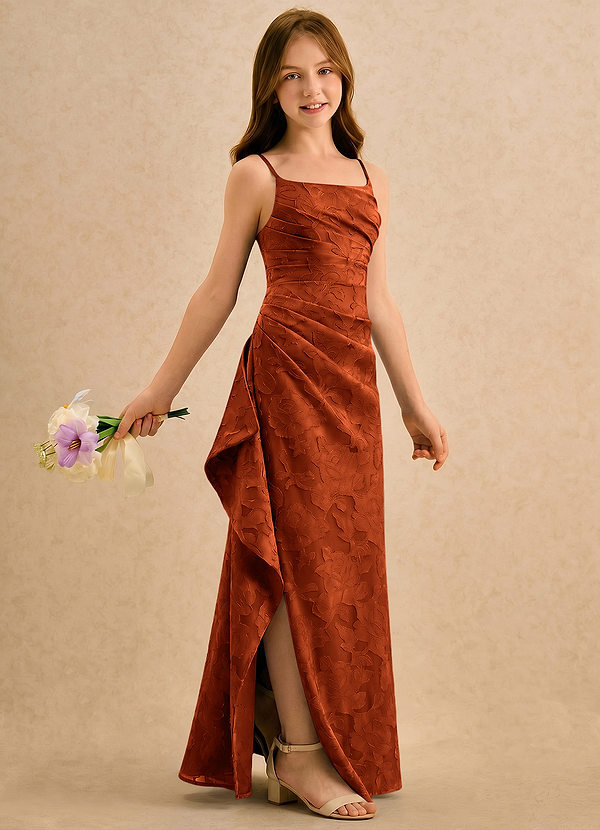Azazie Cannoli Girls Formal Blumenkinder Kleider A-Linie Plissee Blumen-Burnout Kleid Paprika image1