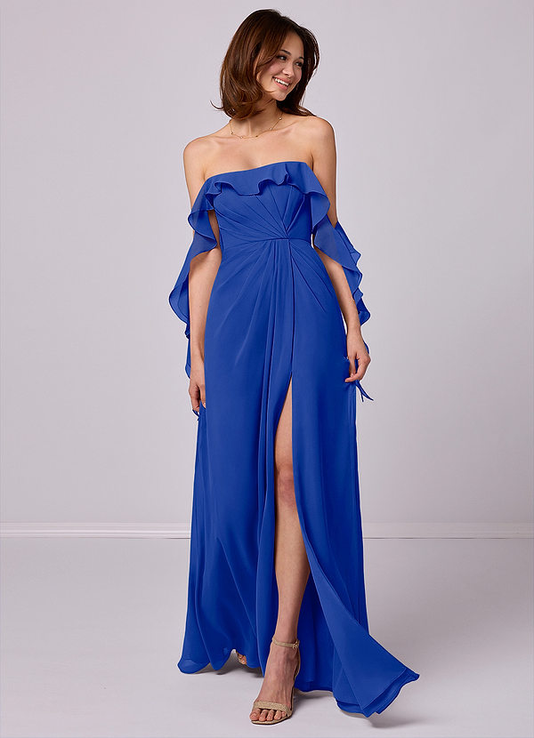 Barbie ♥ Azazie Bruidsmeisjes Jurken Converteerbaar Jurk van Chiffon met A-Lijn Off the Shoulder Koningsblauw image1