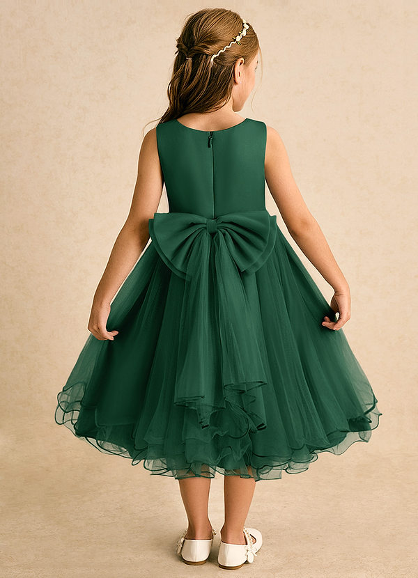 Azazie Lass Vestidos de Niña de Flores Vestido de Verde Oscuro de Tul de Corte En A con Lazo image1