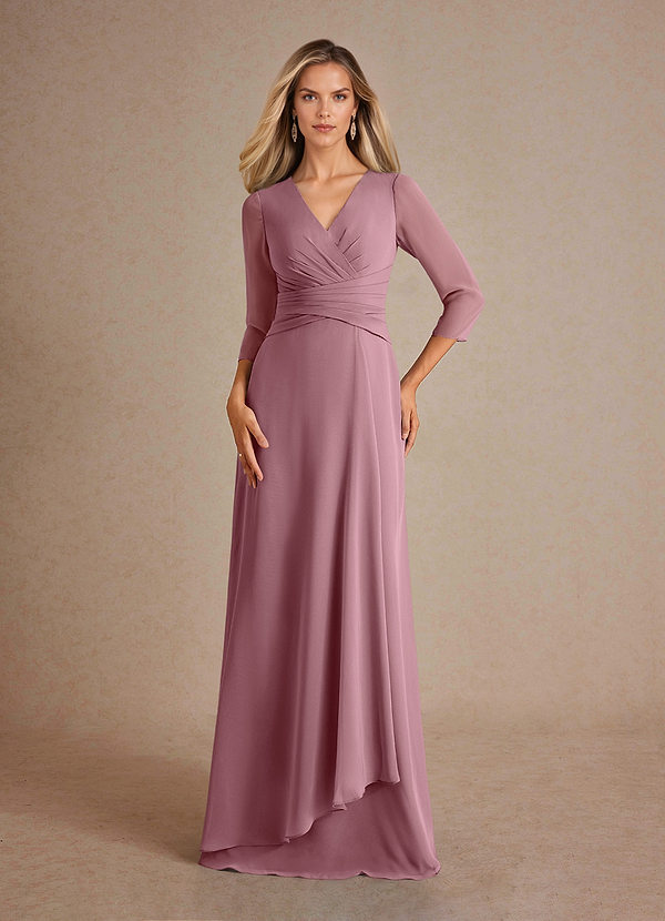 Azazie Mayfield Robe Mère de la Mariée & du Marié Robe Trapèze en Mousseline de soie Plissée Mauve Vintage image1