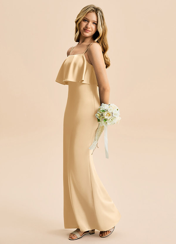 Azazie Galene Junior Syrena Satyna elastyczna Długość podłogi Młodsza druhna Sukienka image1