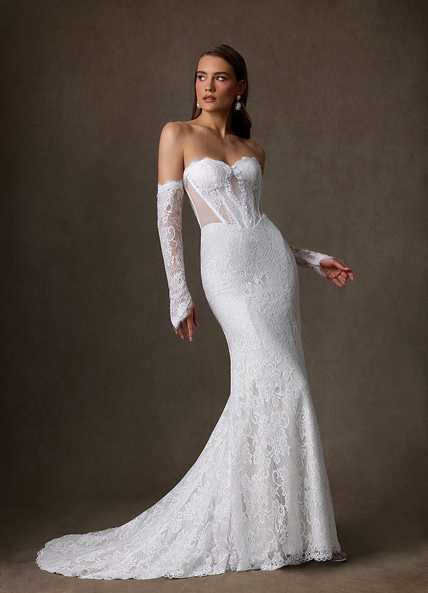 Azazie Issa 웨딩드레스 쉬스 스트랩리스 레이스 코트 트레인 드레스 image1