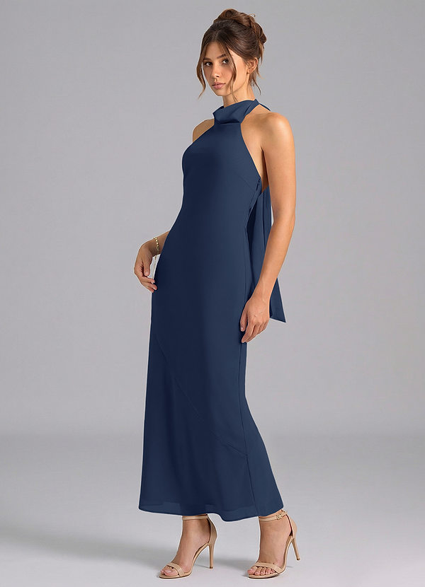 Azazie Velli Bridesmaid Dresses Dark Navy Mermaid High Neck Chiffon Dress image1