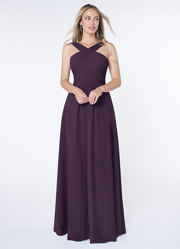 Azazie Kaleigh Bridesmaid Dresses Plum A-Line Pleated Chiffon Dress image1