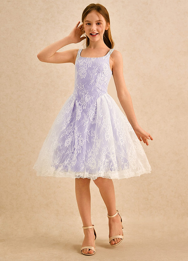 Azazie Cubbie Girls Formal Robes de Fillette d'Honneur Robe Trapèze en Dentelle Lilas image1