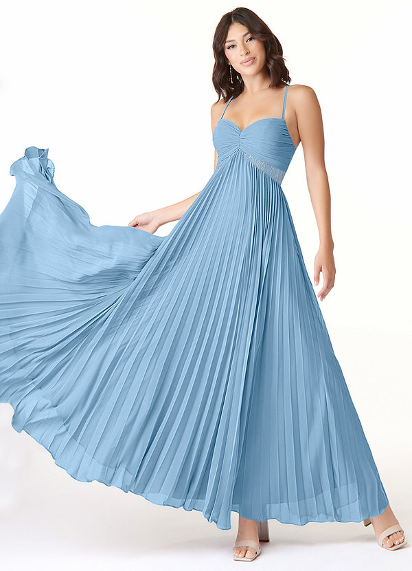 Azazie Devyn Vestidos Dama de Honor Vestido de Azul Acero de Gasa de Corte en A con Corsé image1