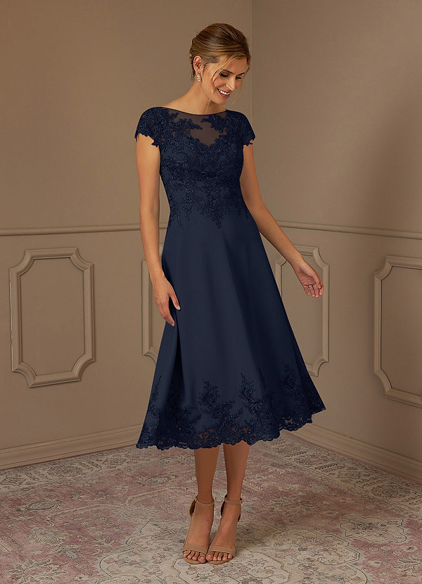 Azazie Terrano Mother of the Brides Dresses Dark Navy A-Line Scoop Lace Dress image1