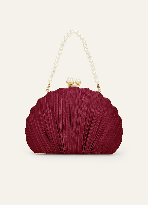 front Matching Color Metallic Satin Shell-Shape Pleated Clutch Bag
