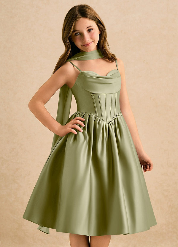 Azazie Shona Girls Formal Flower Girl Dresses Moss Green A-Line Sweetheart Neckline Matte Satin Dress image1