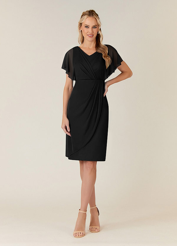 Azazie Waverly Mother of the Brides Dresses Black Sheath Pleated Mesh Dress image1