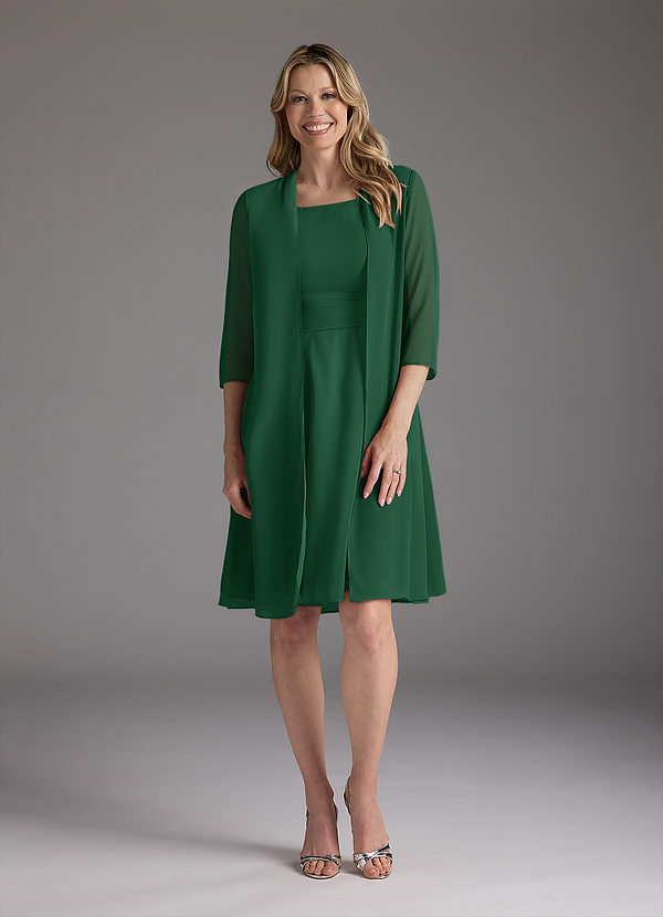 Azazie Shirley Mother of the Brides Dresses Dark Green A-Line Scoop Pleated Chiffon Dress image1