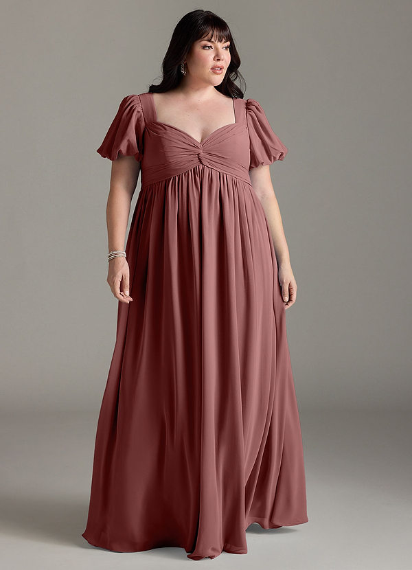 Azazie Madisynn Zwangerschapsbruidsmeisjesjurken Strik Chiffon Vloerlengte Jurk image1