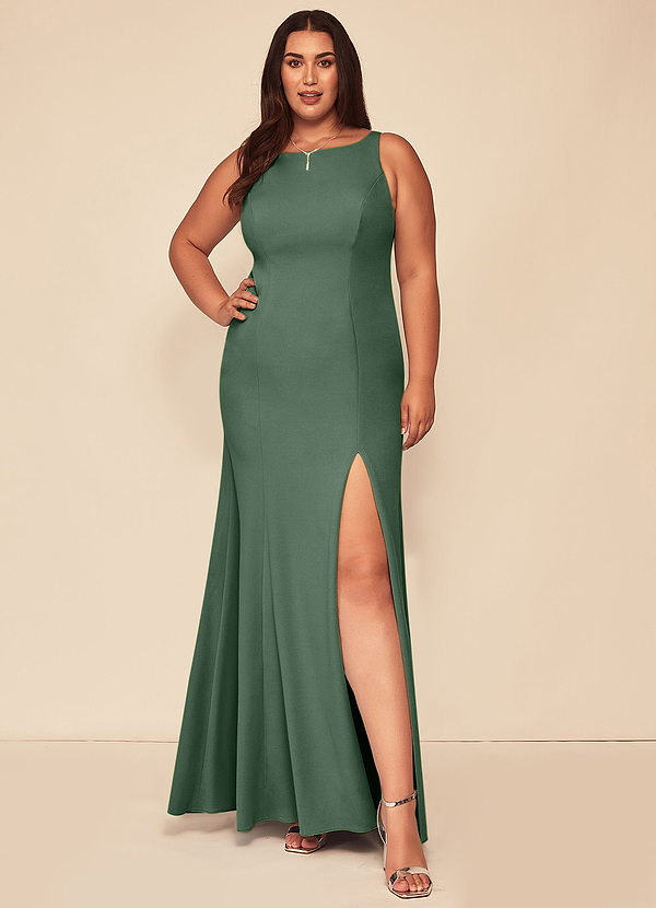 Azazie Rogue Bridesmaid Dresses Eucalyptus Mermaid Scoop Side Slit Stretch Crepe Dress image1