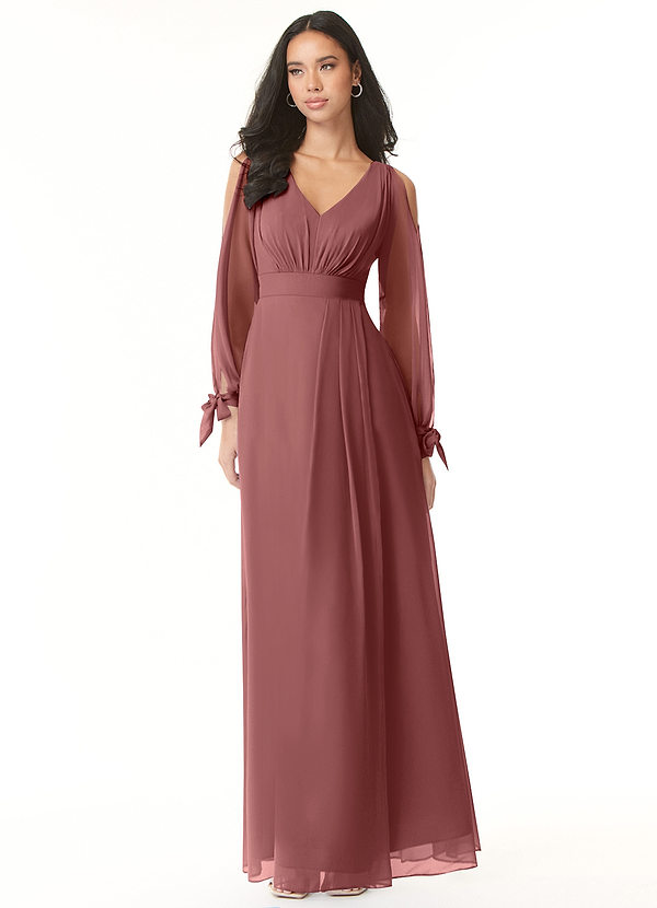 Azazie Matilda Bridesmaid Dresses A-Line Long Sleeve Chiffon Floor-Length Dress image1