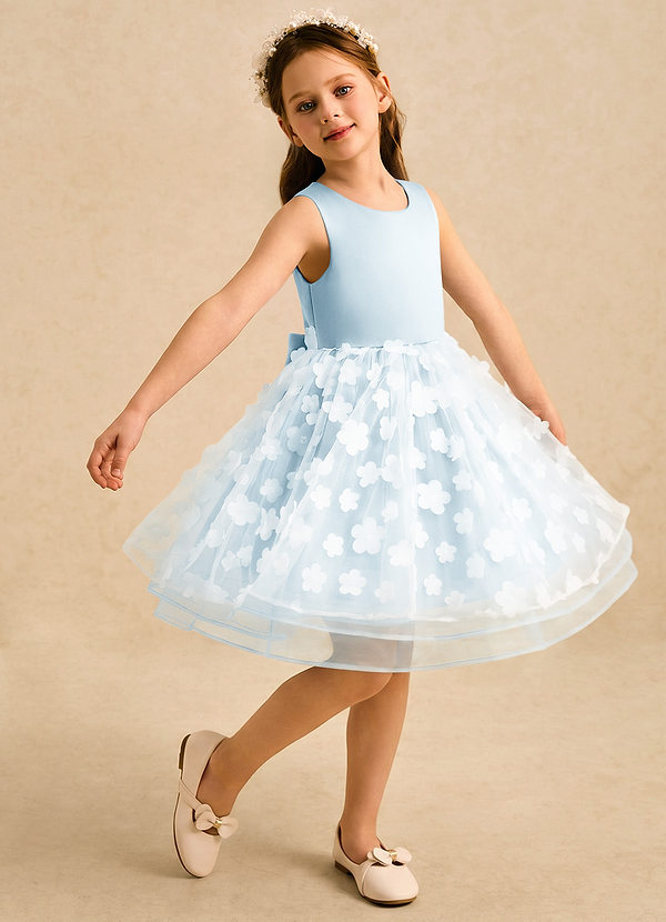 Azazie Billie Flower Girl Dresses Sky Blue Ball-Gown Pleated Matte Satin Dress image1