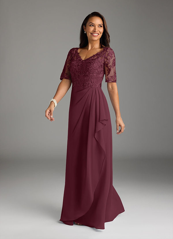 Azazie Amedeus Mother of the Brides Dresses Cabernet A-Line V-Neck Lace Chiffon Dress image1