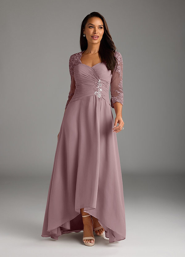 Azazie Devereaux Mother of the Brides Dresses Dusty Rose A-Line Lace Chiffon Dress image1