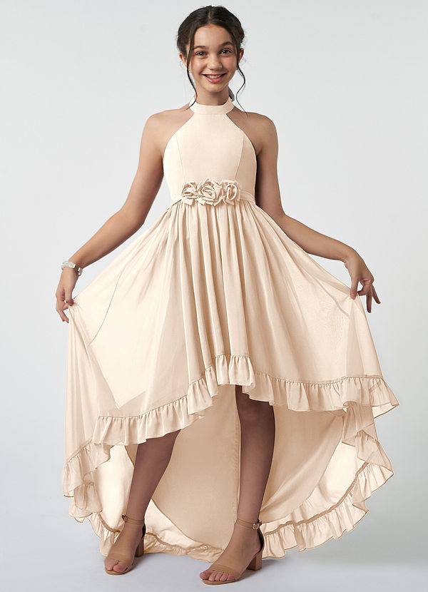 Azazie Hermione Junior White Alabaster A-Line Chiffon Dress image1