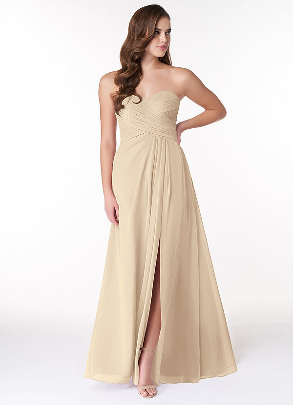 Azazie Arabella Allure Bridesmaid Dresses Champagne A-Line Sweetheart Neckline Chiffon Convertible Dress image1