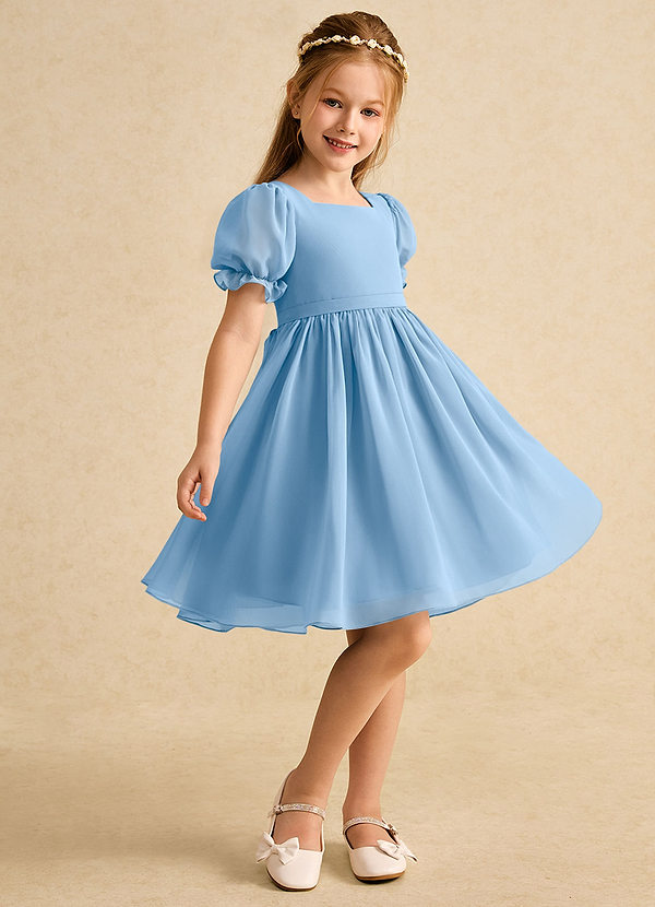 Azazie Jolie Robes de cortège enfant Robe Trapèze en Mousseline de soie avec manches Poudre Bleue image1