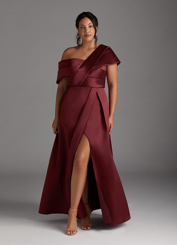 Azazie Marissa Mother of the Brides Dresses Cabernet A-Line Pleated  Mikado Dress image1