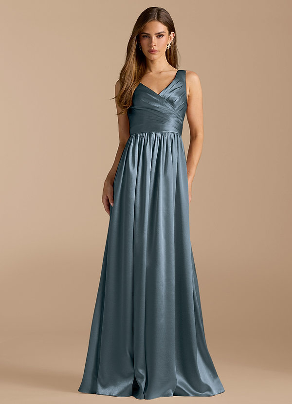 Azazie Keyla Bridesmaid Dresses Twilight A-Line Pleated Metallic Satin Dress image1