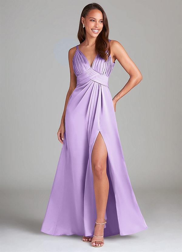 Azazie Maren Allure Bridesmaid Dresses Lilac A-Line Lace Stretch Satin Dress image1