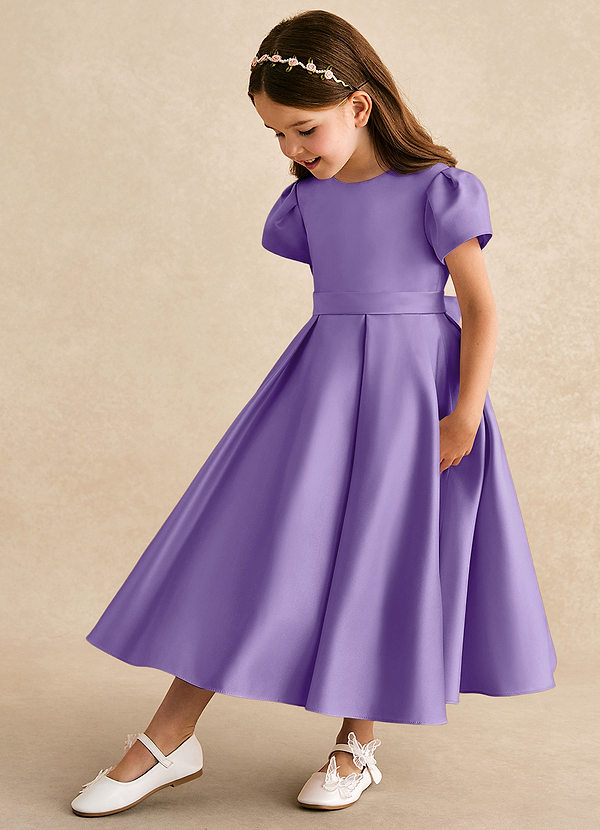 Azazie Princess Flower Girl Dresses Tahiti A-Line Pleated Matte Satin Dress image1